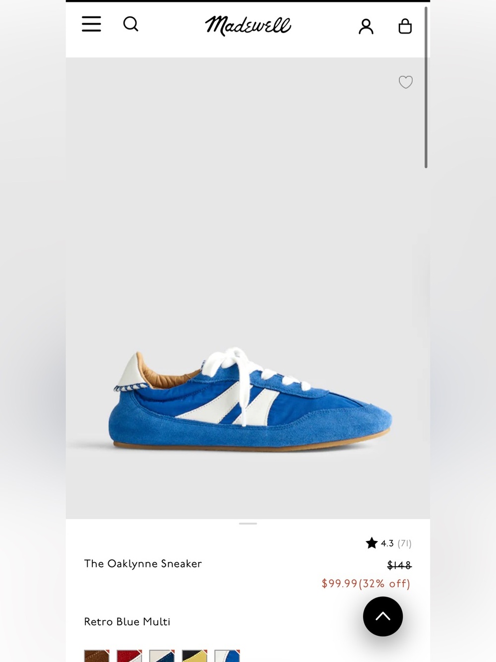 Madewell Oaklynne Sneaker in Retro Blue and White Sz 38 (7.5)